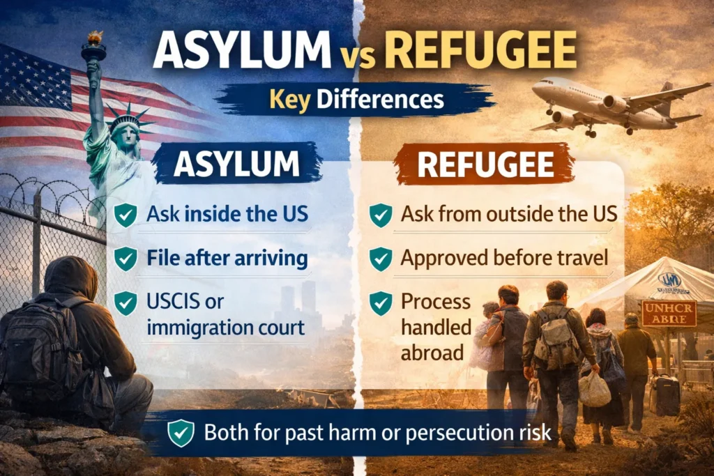 difference between asylum and refugee