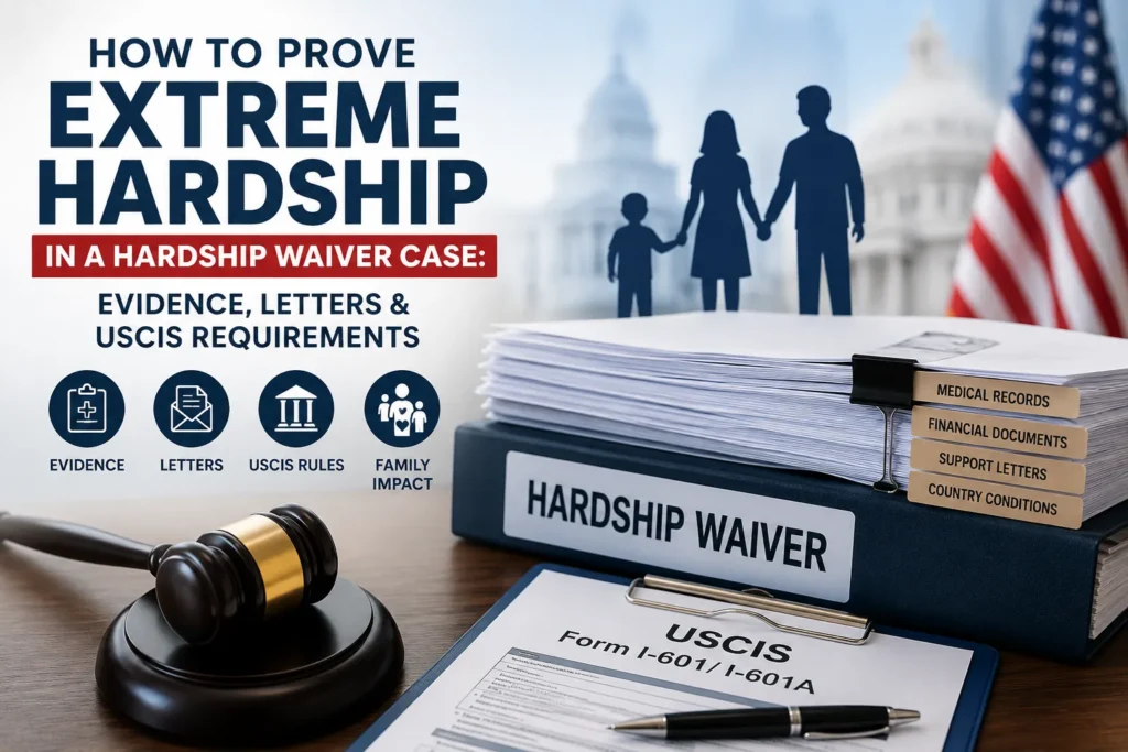 How to prove extreme hardship in a hardship waiver case with medical records, support letters, financial evidence, and USCIS requirements.