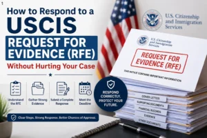 how to respond to a USCIS Request for Evidence (RFE) with organized documents, deadlines, and evidence for a successful immigration case